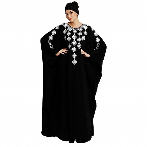 Designer Dubai kaftan abaya with embroidery work- Black